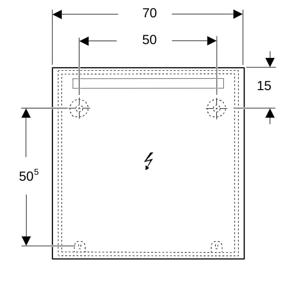 Geberit Option Basic Lichtspiegel, eckig Beleuchtung oben, 70x70x3cm, alu. elox
