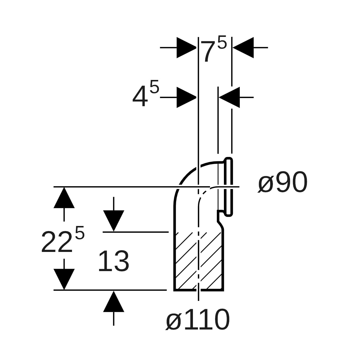 Geberit PE Anschlussbogen 90Gr für Wand-WC mit Erweiterung d110/90