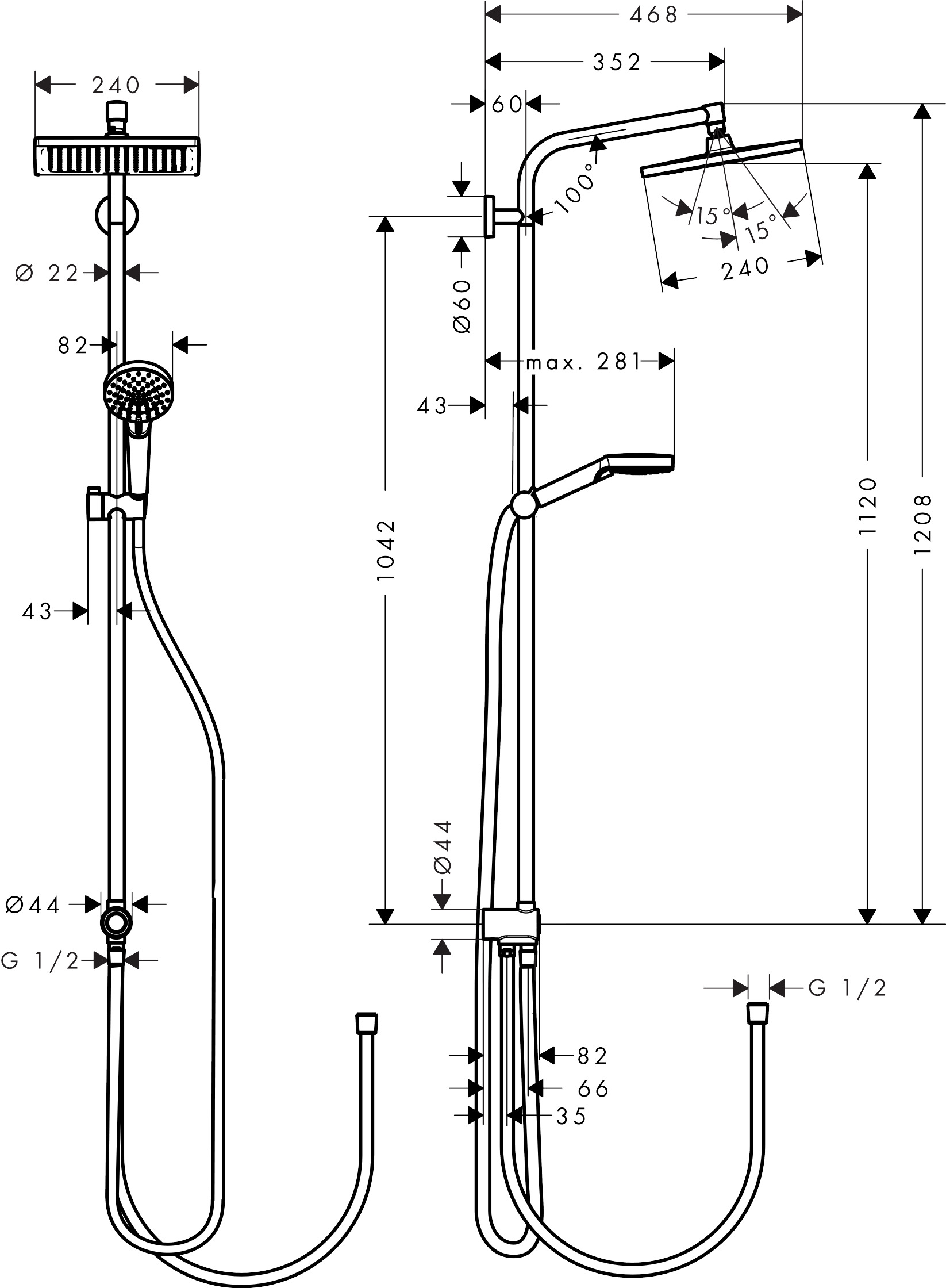 Hansgrohe Showerpipe Crometta E 240 Reno EcoSmart chrom