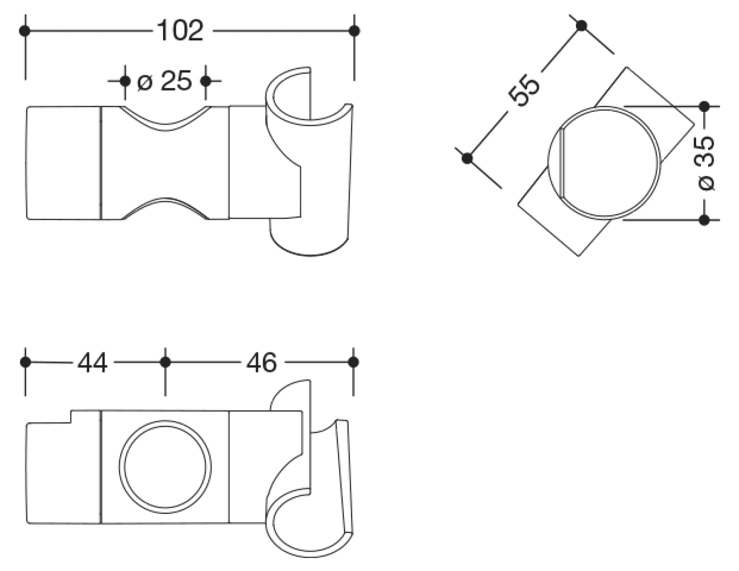 HEWI Brausehalter für System 900 für d=25 mm, chrom