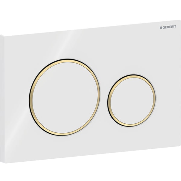 Geberit Sigma20 BetPl., rund, 2-Mengen-Sp. weiß glänzend / goldfarben glänzend