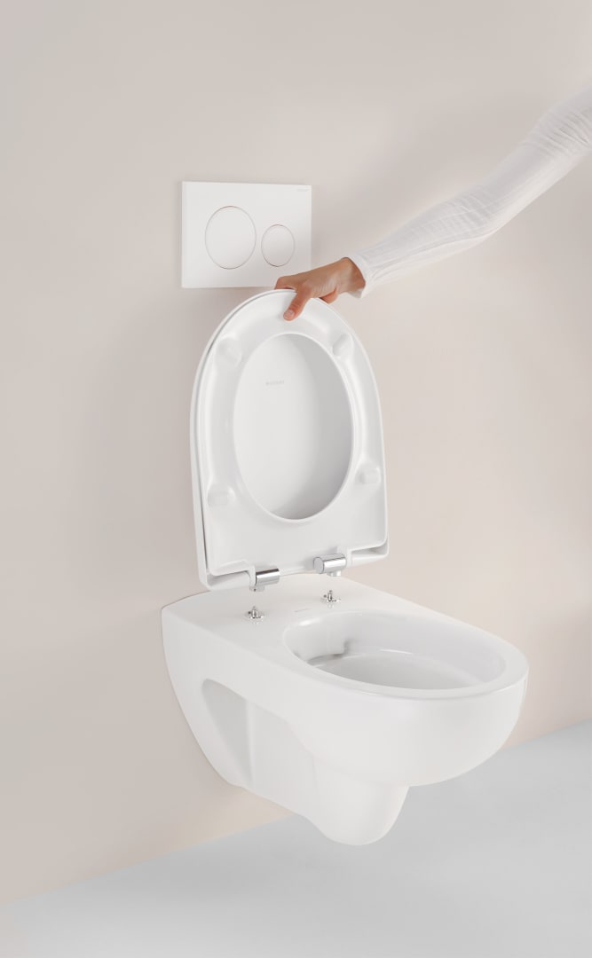 Geberit Renova Set Wand-WC mit WC-Sitz Rimfree, Tiefspüler, weiß