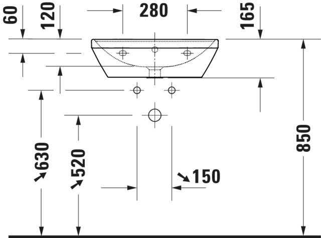 DU Waschtisch D-Neo, 550mm, weiß mit ÜL, mit HLB, 1 HL