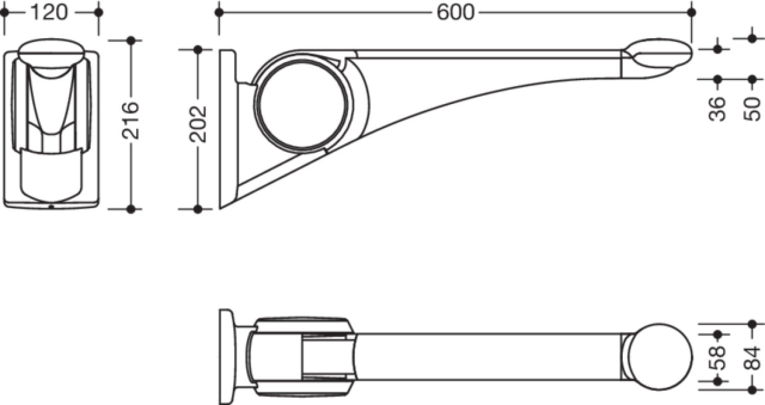 HEWI Stützklappgriff Premium,600 mm weiß hochgl.-anthraz.matt