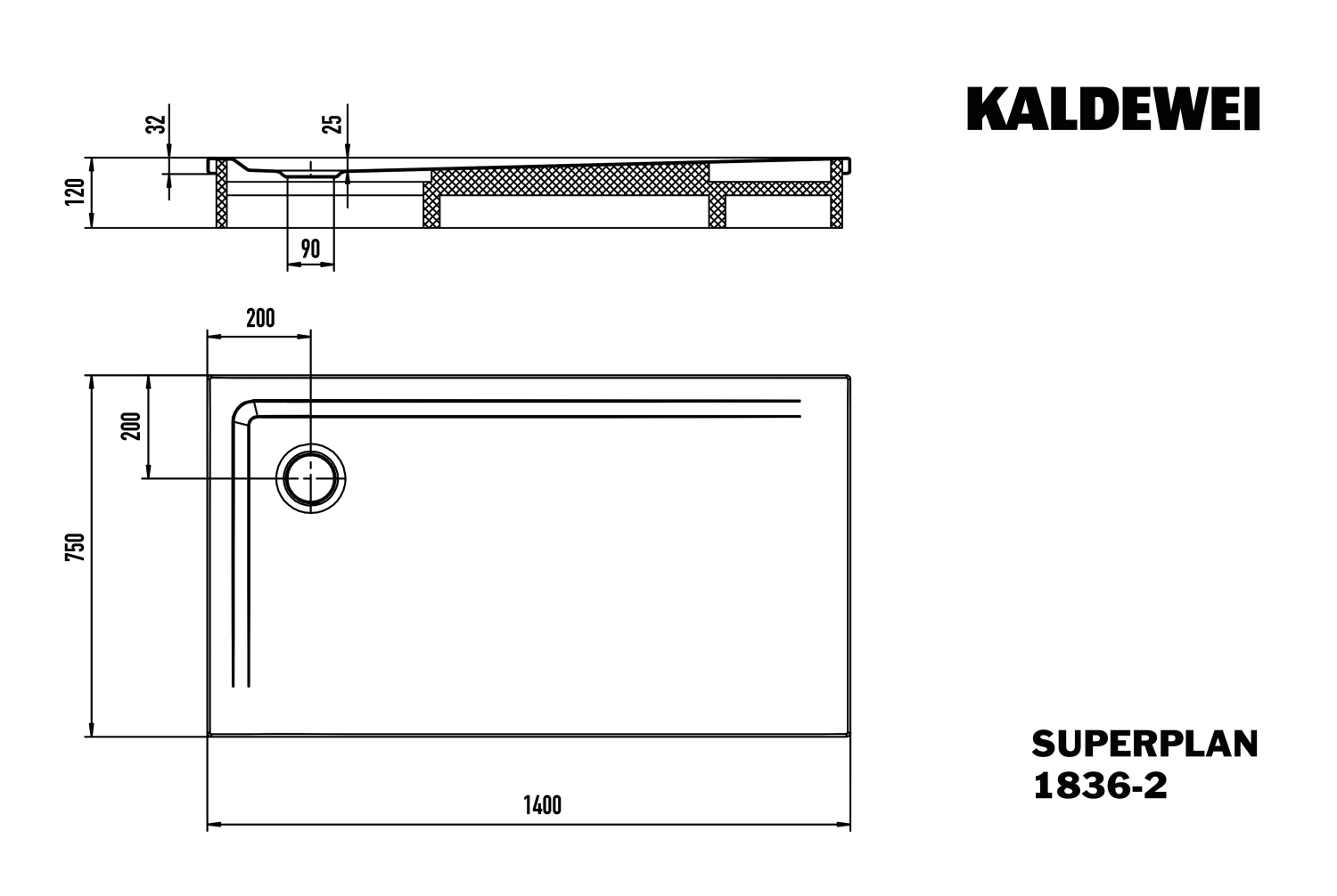 KA DW SUPERPLAN mit Wannenträger Mod. 1836-2,750x1400mm,alpinweiß,m. WT