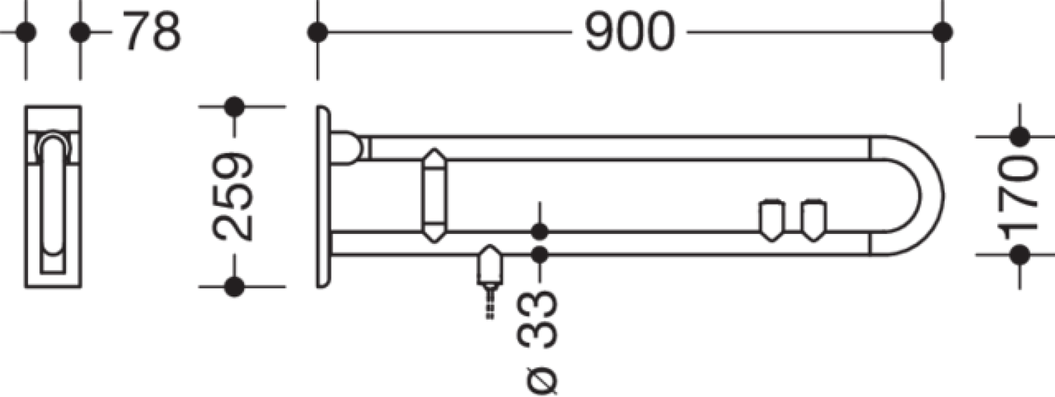 HEWI SK-Griff drehb. Ser 801 E-Ausf., FKT(gelb)/WC-Spülung, L:900mm signalweiß