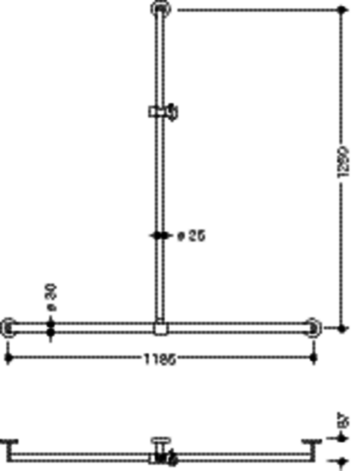 HEWI DUHA, d:25/30, A1:1250. W1:1185 pulverbeschichtet dgrau tiefmatt