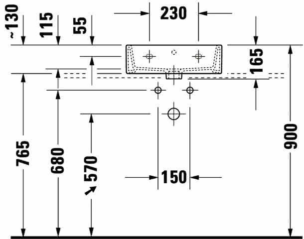 DU Handwaschbecken Vero Air 450mm m.ÜL, m.HLB, m.HL, geschl, weiß
