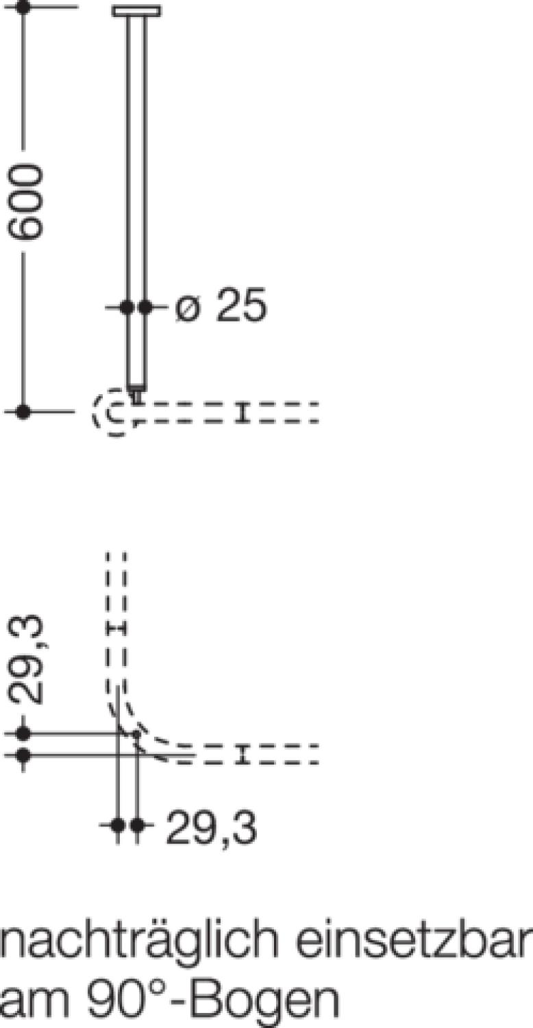 HEWI Deckenabhängung, d:25, A=600mm, plvb dgrau tiefmatt