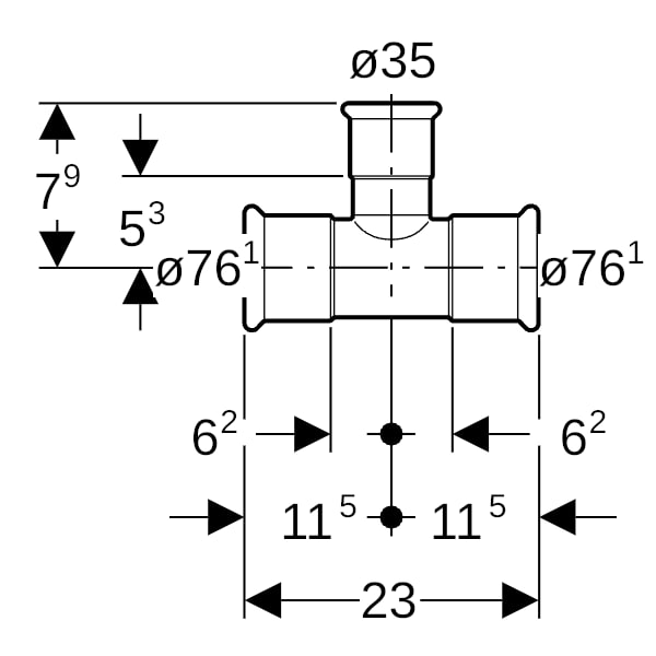 Geberit Mapress Kupfer T-Stück reduziert d76,1-35-76,1