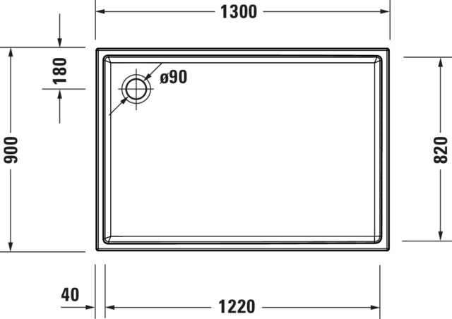 Duravit Starck Slimline Duschw. 1300x900x60mm Weiß, Antislip