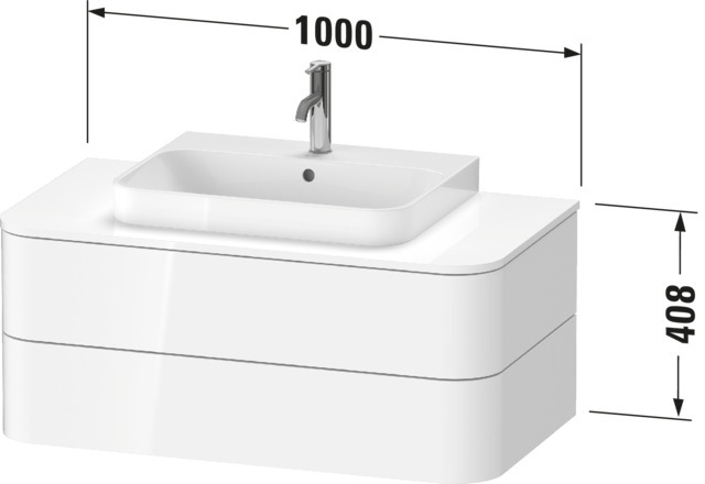 DU WTU HappyD2+ wandh.,408x1000x550mm 2Schubkästen, weiß hochglanz f.MWT