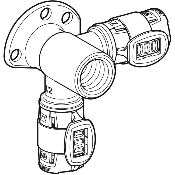 Geberit FlowFit Eckanschlusswinkel 90Gr Rg+ d20-Rp1/2 L:36mm