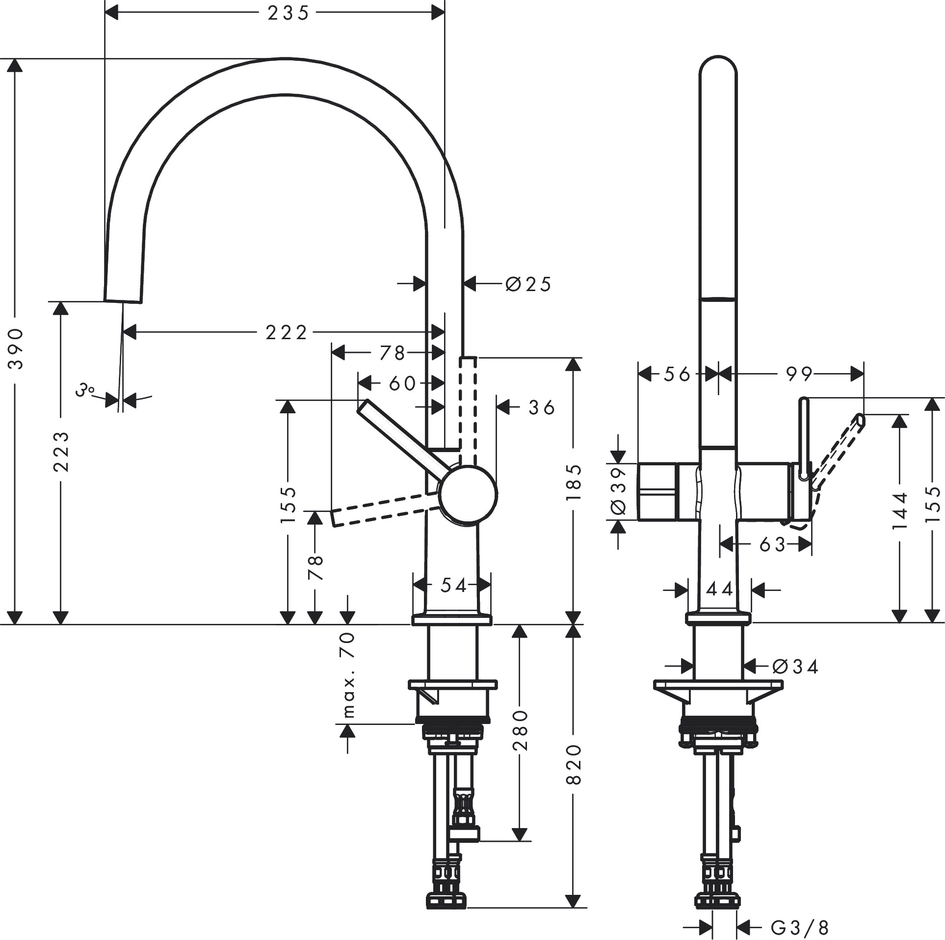 Hansgrohe Spültischmischer 220 Talis M54  Geräteabsperrventil 1jet chrom