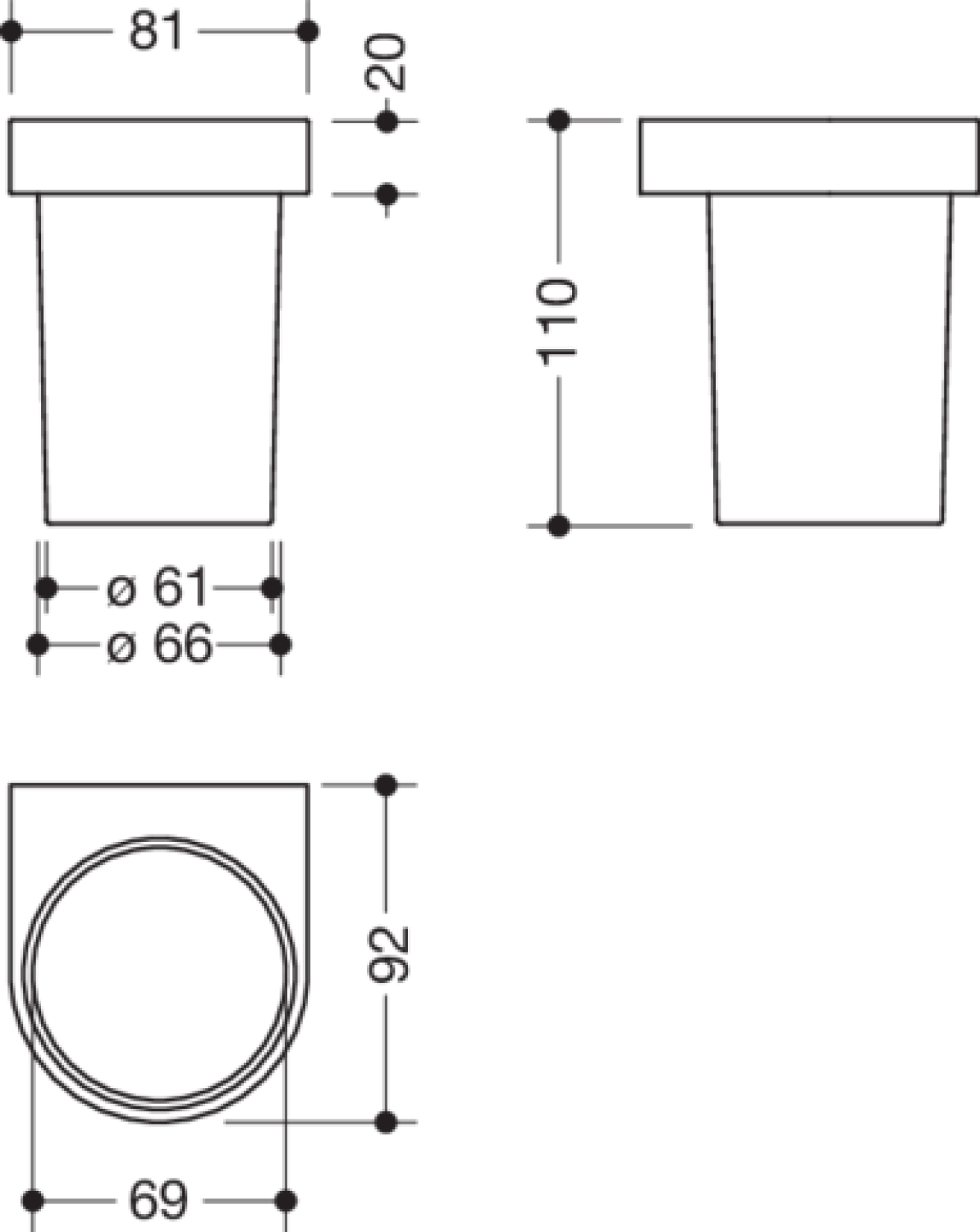 HEWI Becher Gl. m. Halter Sys 800, Halter chrom
