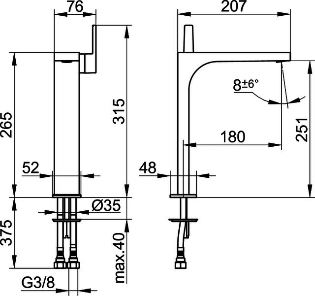 KEUCO EHM-WT-Mischer 250 E11 51102, ohne Ablaufgrt., sw-matt