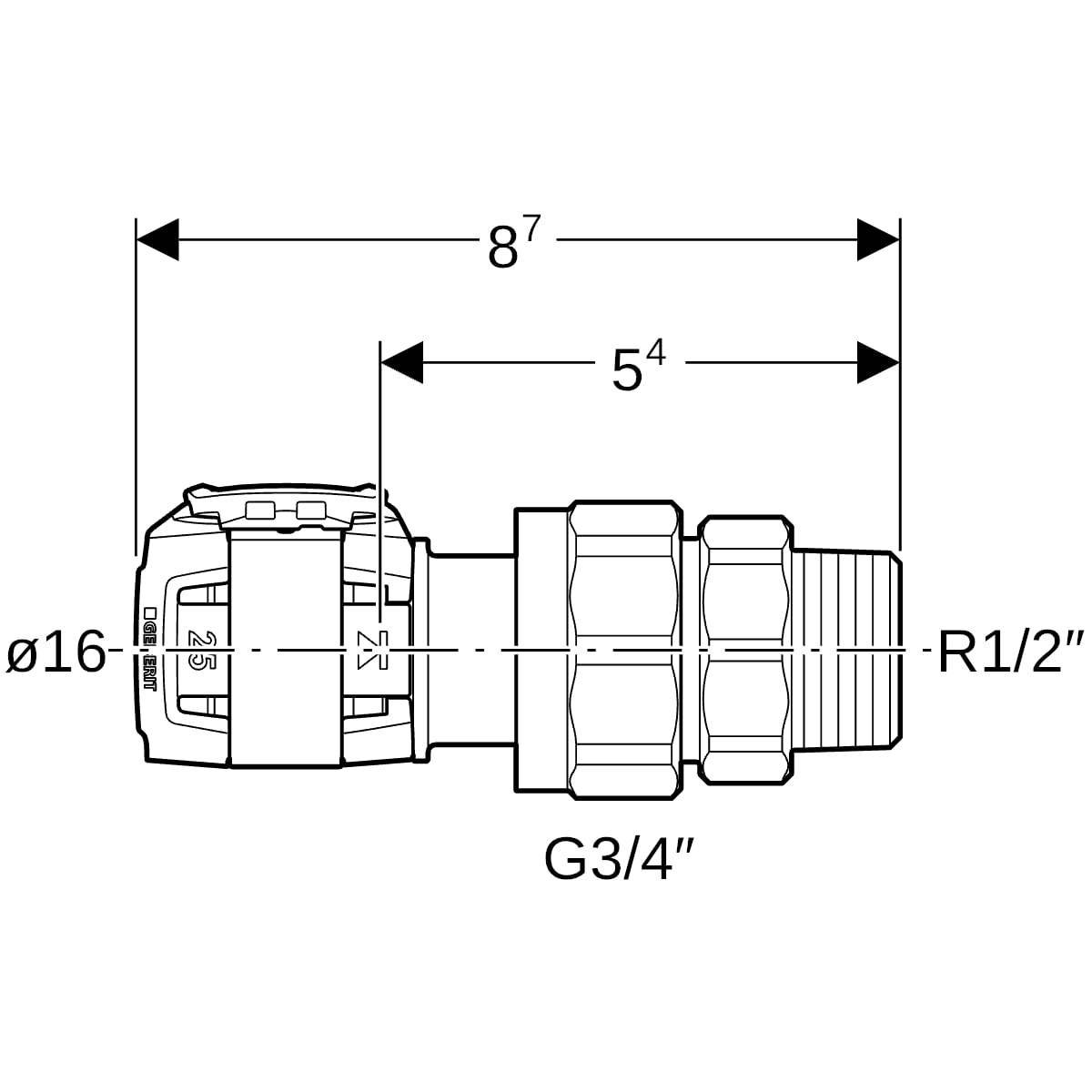 Geberit FlowFit Übergangsverschraubung mit AG SiBr d16-R1/2