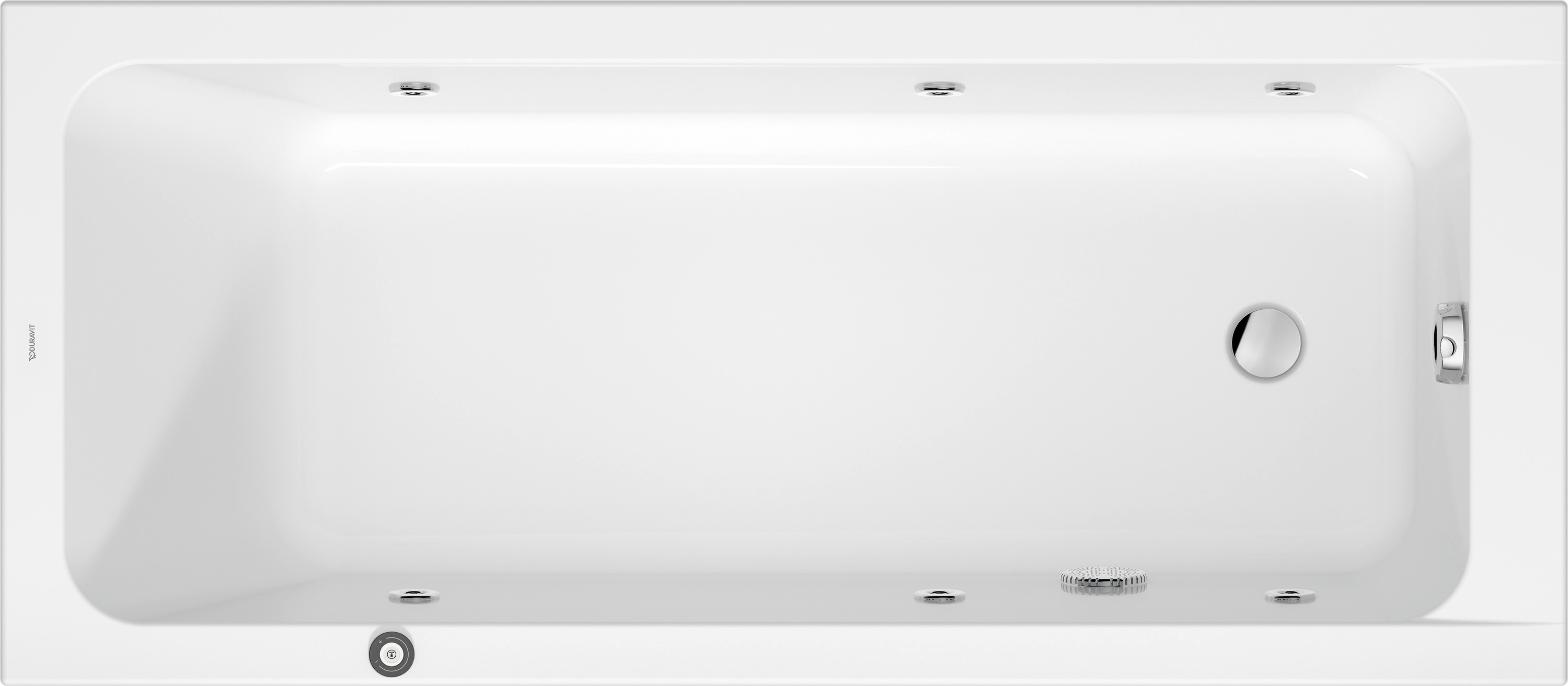 Duravit D-Code Whirlwanne Rechteckig, Einbau, 700x1600x470mm, Jet Project, 1 Rückenschräge, 213l, Innen 450mm, Weiß HG