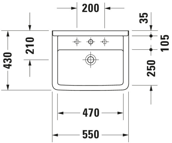 DU Waschtisch Starck 3 550 mm mit ÜL, mit HLB, 1 HL, weiß WonderGliss