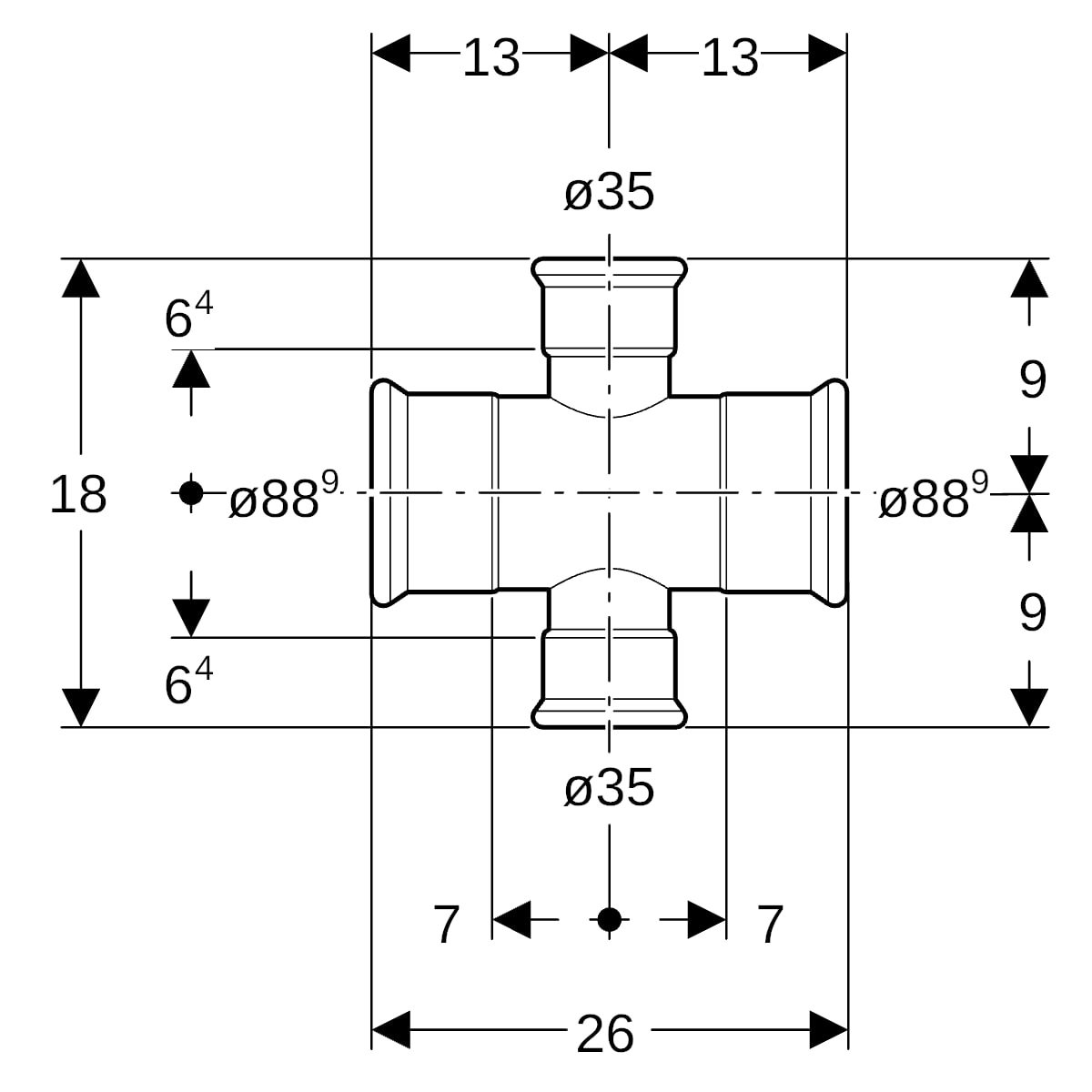 Geberit Mapress C-Stahl Kreuzstück reduziert d88,9-35-88,9