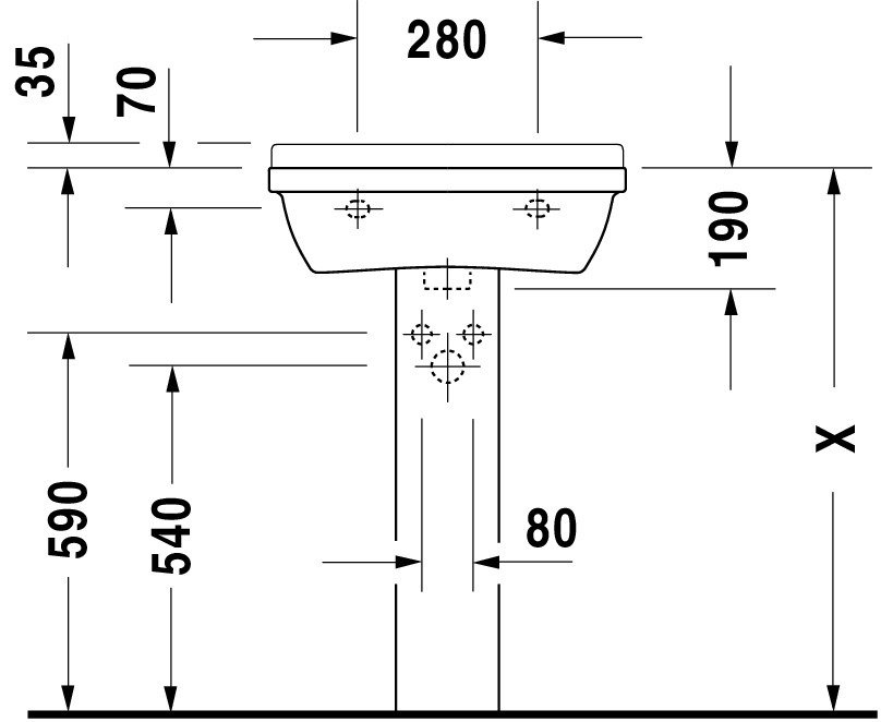 DU Waschtisch Starck 3 550 mm mit ÜL, mit HLB, 1 HL, weiß