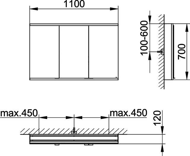 KEUCO Royal Modular 2.0 SPS, bel. 80031, Vorb,oSteckd,sb-elox,1100x700x120mm