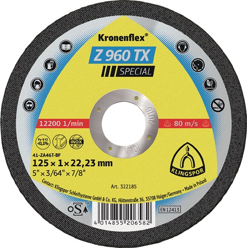 Trennscheibe Z 960 TX D125x1mm ger.INOX Bohr.22,23mm KLINGSPOR Trennscheibe Z 960 TX D125x1mm ger.INOX Bohr.22,23mm KLINGSPOR