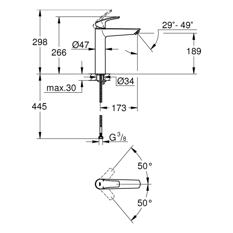 GROHE EH-WT-Batterie Eurosmart 23971_3 XL-Size für fr. W.-schüsseln matt black