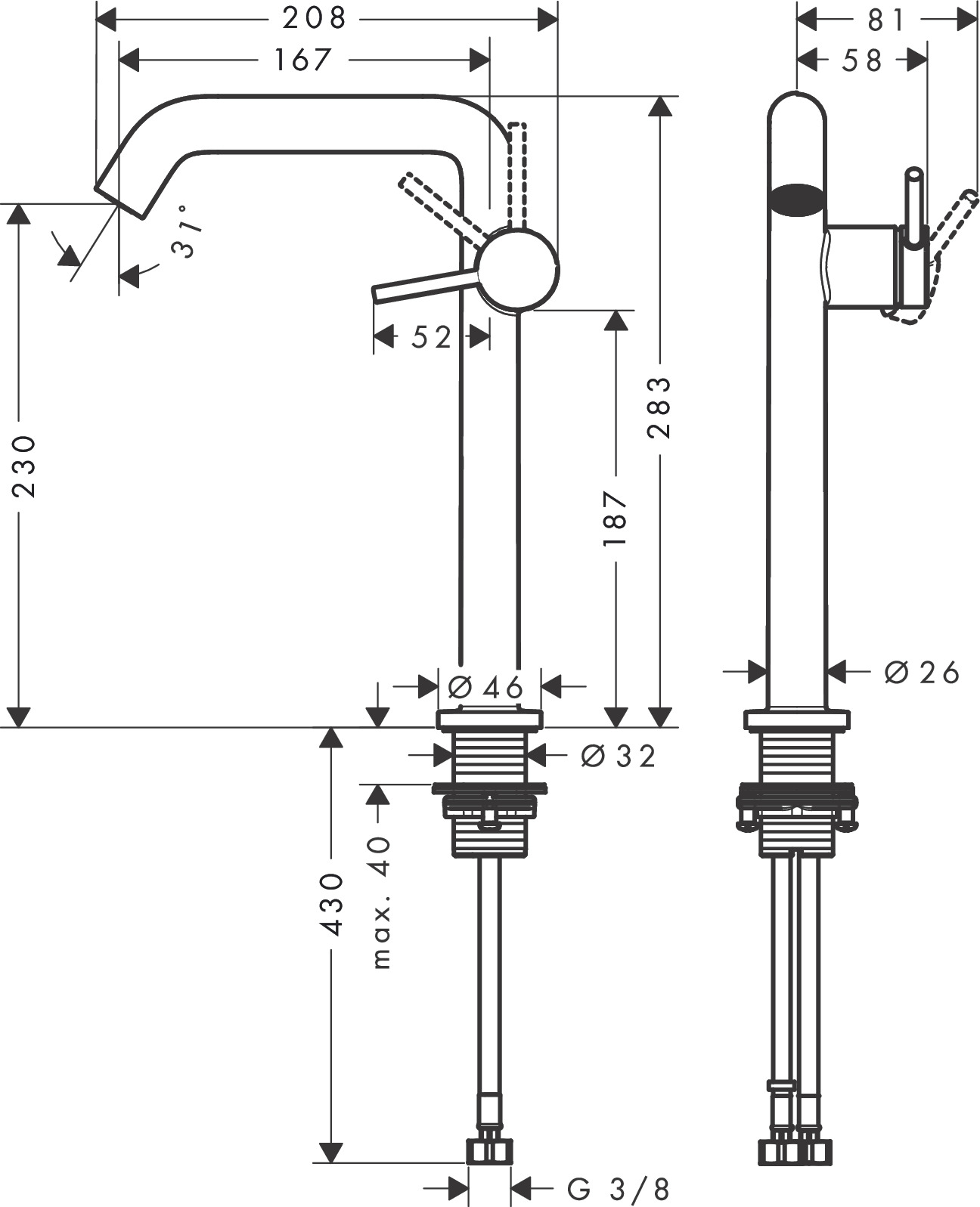 Hansgrohe WTM 240 Tecturis S Fine CoolStart ohne Ablaufgarnitur chrom