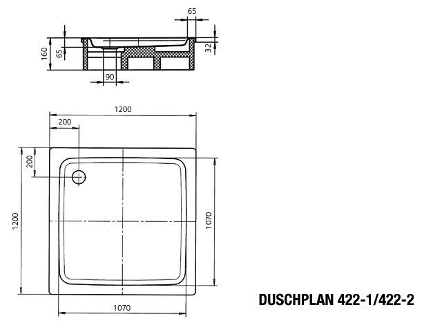 KA DW DUSCHPLAN Mod.422-1,1200x1200mm, alpinweiß,Antislip