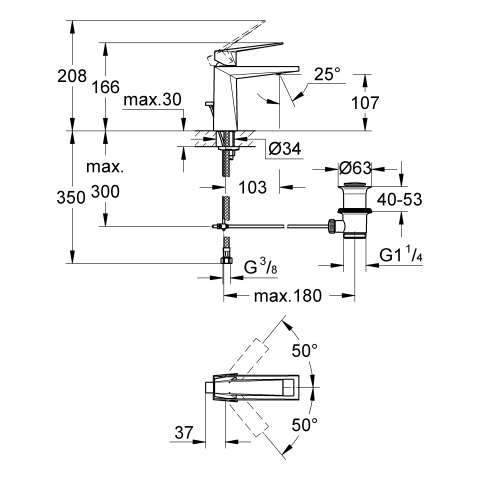 GROHE EH-WT-Batterie Allure Brilliant 24341 Zugst.-Abl.grt. hard graphite geb.