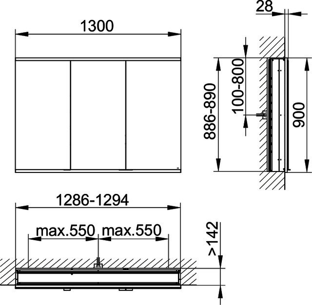 KEUCO Royal Modular 2.0 SPS, bel. 80031, Einb,2Steckd,sb-elox,1300x900x160mm