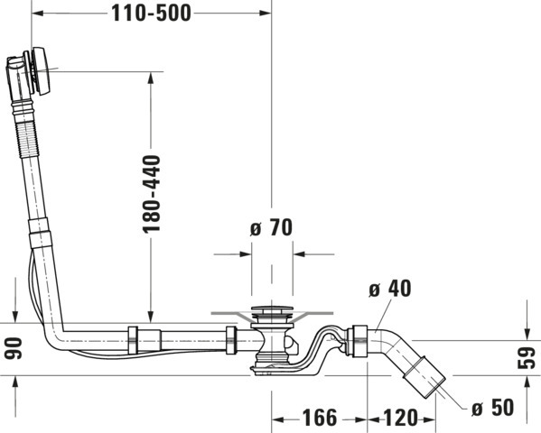 Duravit Ab- und Überlaufgarnitur Quadroval Drehgriff,Flexschlauch,BZL 650mm,chrom