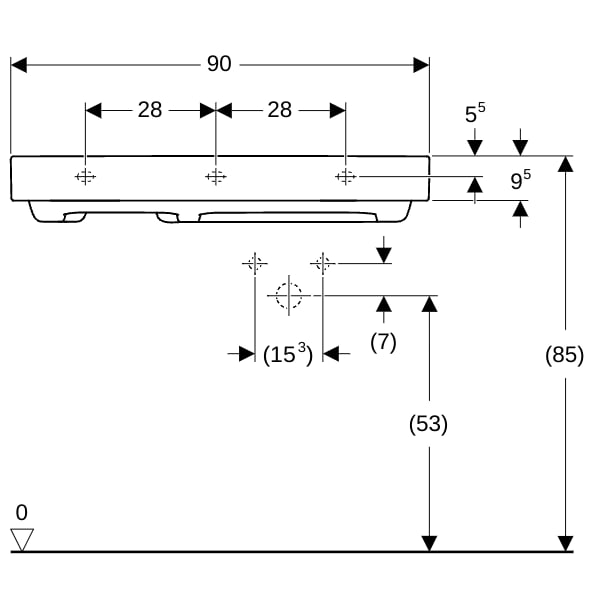 Geberit ONE WT 90x48cm, CleanDrain, Ablg.li m. Hl., o. Ül., weiß, KeraTect/weiß glzd
