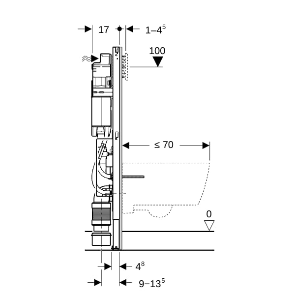 Geberit Duofix Element f. WWC, 112 cm Sigma UP-SPK 12cm, BF, Stütz/Haltegriffe