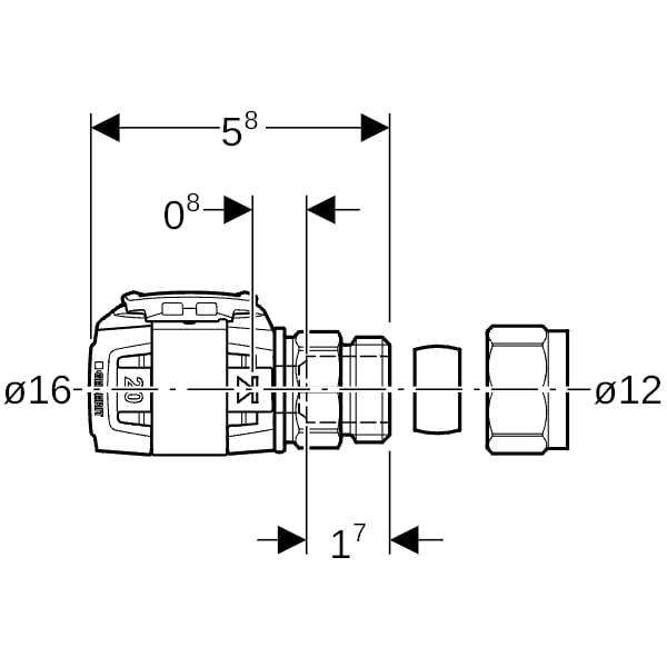 Geberit FlowFit Übergang m. Klemmringverschr. SiBr d16-d12