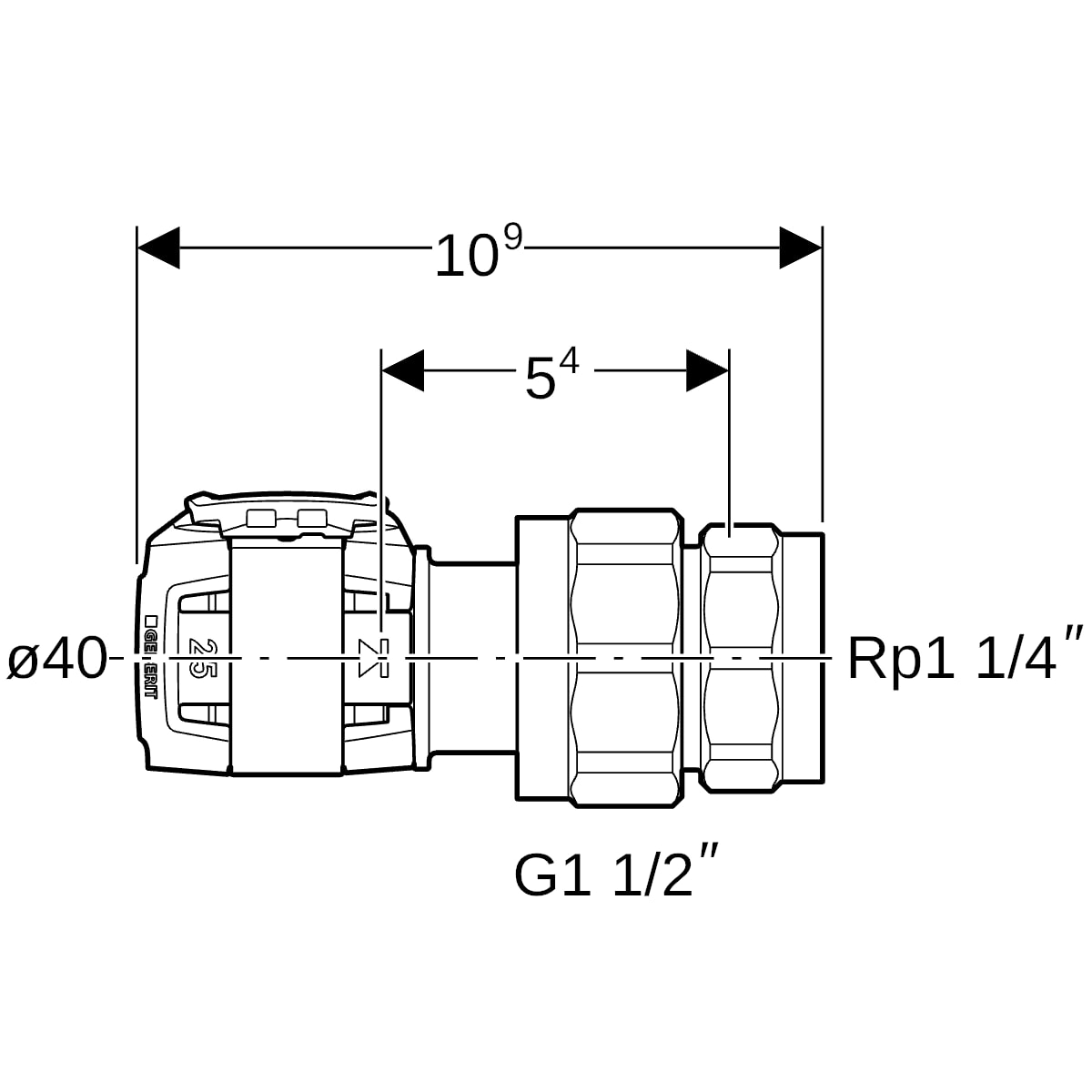 Geberit FlowFit Übergangsverschraubung mit IG SiBr d40-R1 1/4