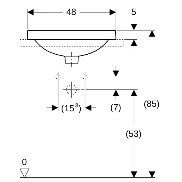 Geberit VariForm Einbauwaschtisch, rund m.HLB, d:48cm, m.Ül., glasiert, weiß