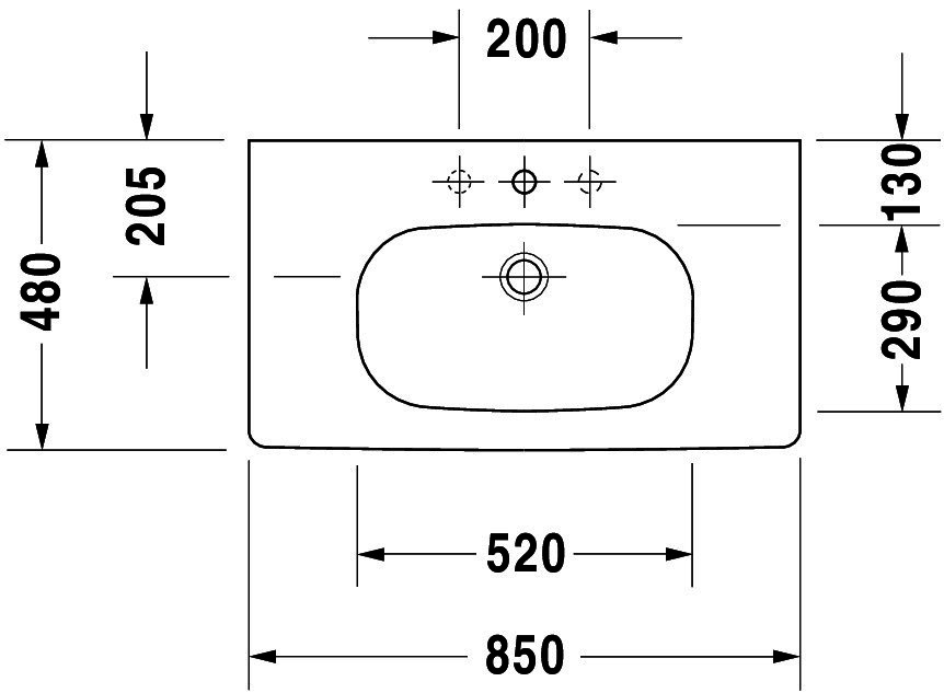 DU Möbelwaschtisch D-Code Med 850 mm ohne ÜL, mit HLB, 1 HL, weiß