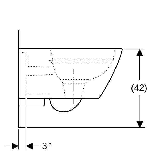 Geberit Smyle Wand-WC, eckig, Tiefspüler geschlossene Form, Rimfree, weiß