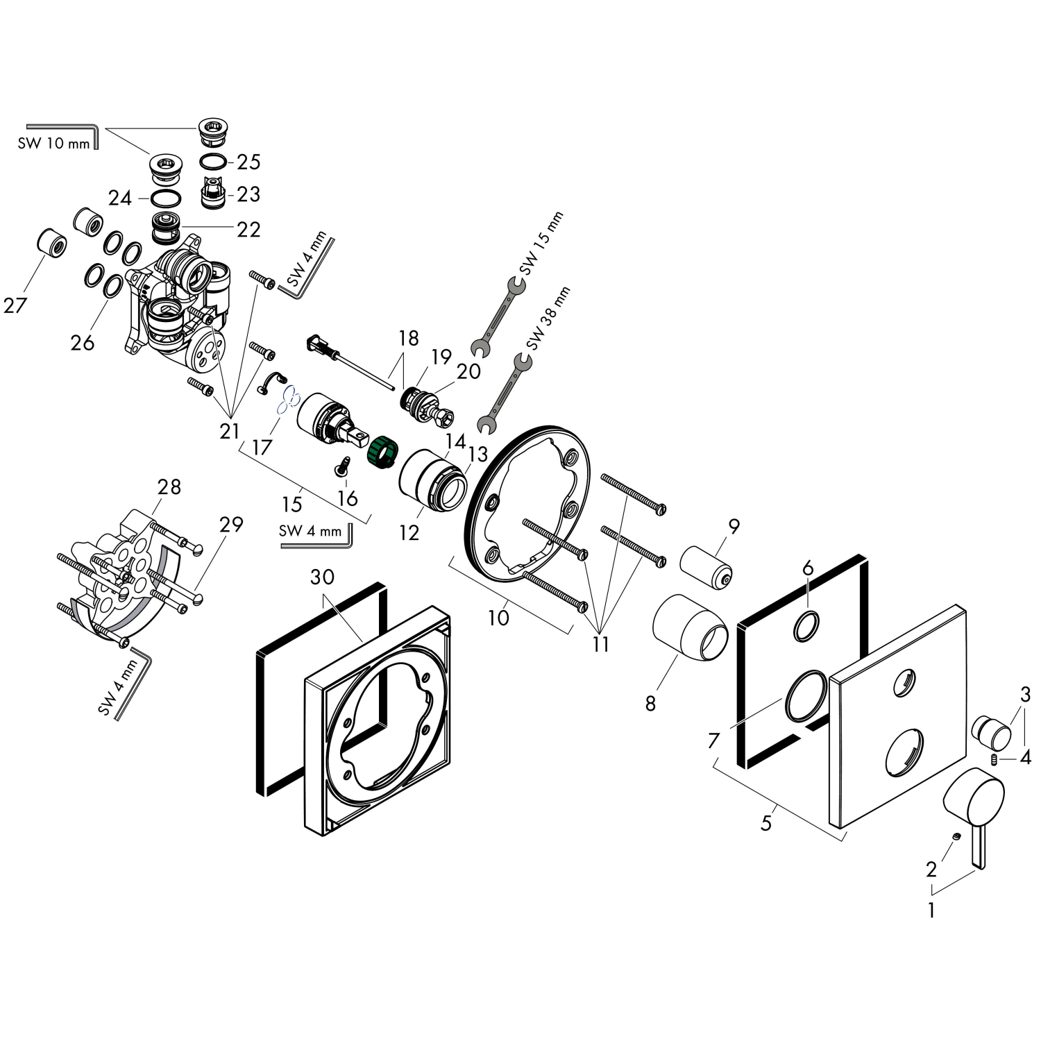 Hansgrohe Wannenmischer Unterputz Finoris F-Set m.Sicherungskombination mattweiss