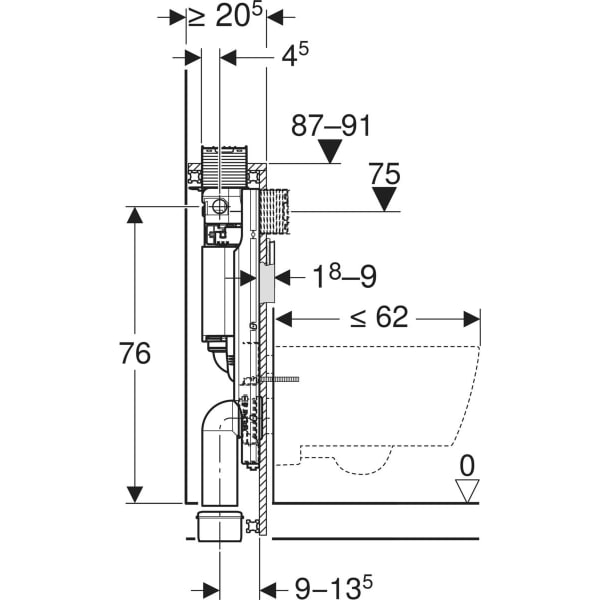 Geberit GIS Element für Wand-WC 87cm mit Omega UP-SPK 12cm Bet. vorne/oben