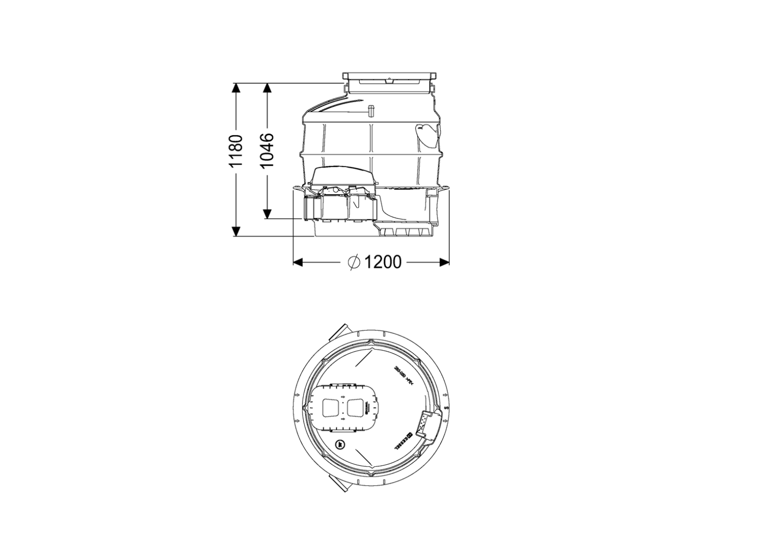 KESSEL-Rückstauschacht LW 1000 Zulauf DN 150, Auslauf DN 150, 1180 mm