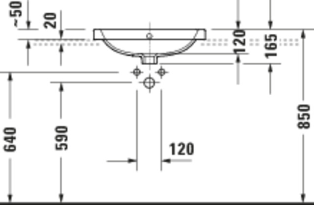 DU D-Code 2.0 Aufsatzbecken 550mm 1 Hahnloch, mit Überauf