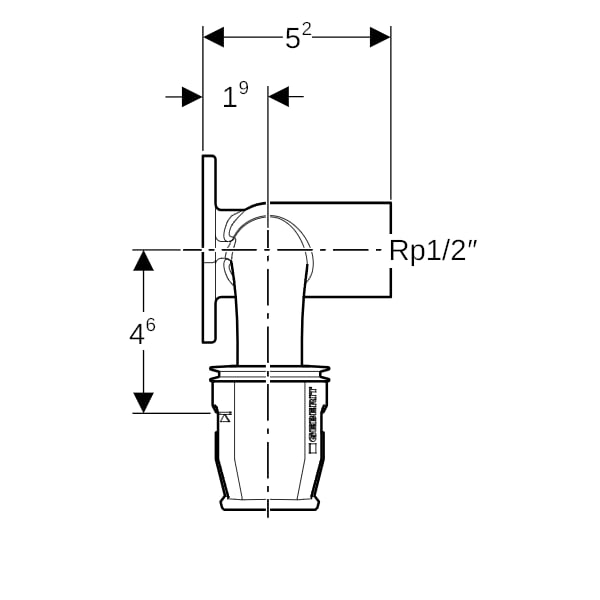 Geberit PushFit Doppelanschlusswinkel 90Gr Rg d20-Rp1/2-d16 L:52mm