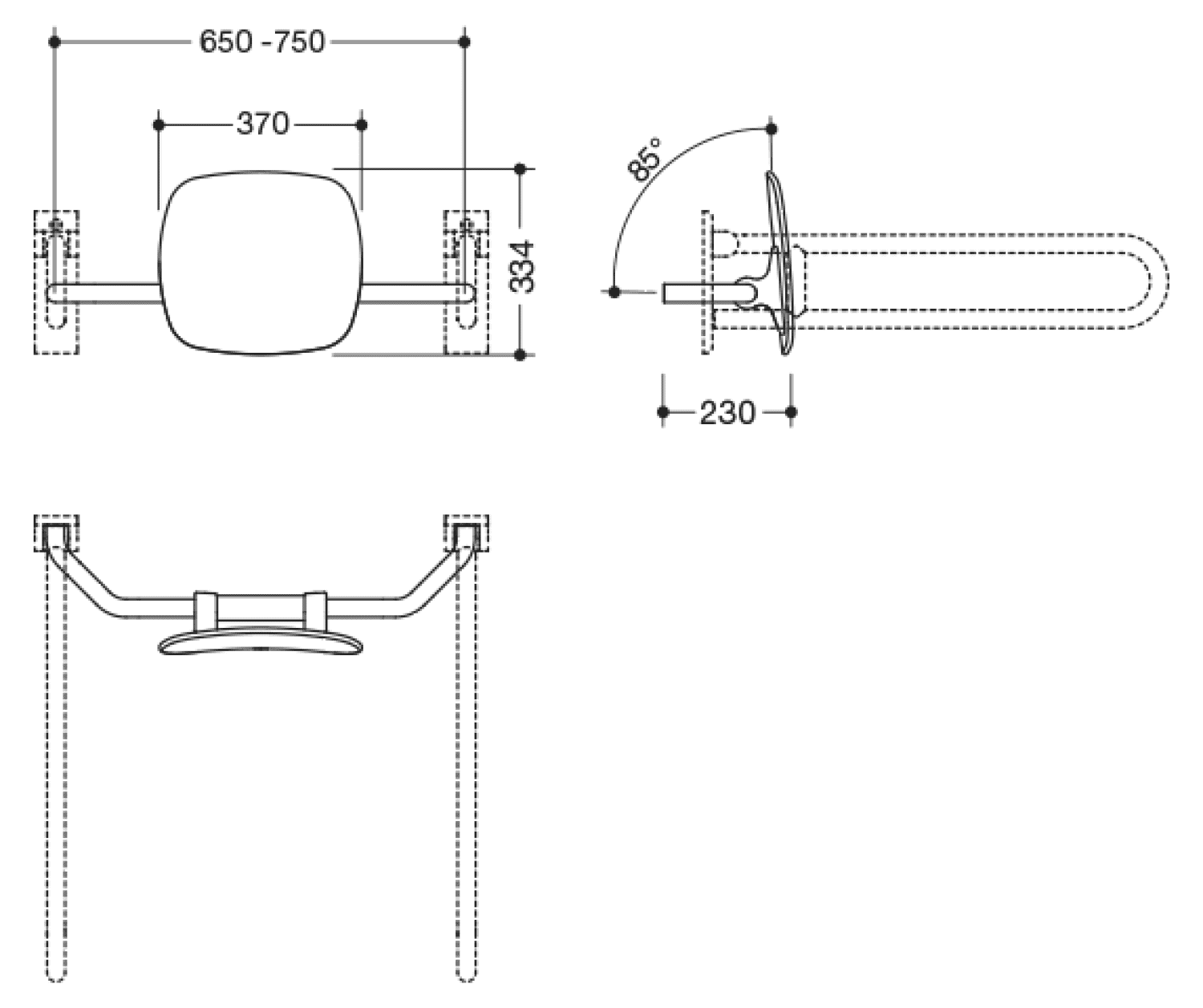 HEWI Rückenstütze Fb 90, WA 230mm SK-Griff-Montage lichtgrau
