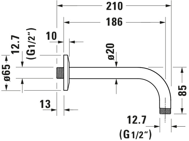 DU Brausearm L 210mm, Wandmontage Rosette Rund, Chrom HG
