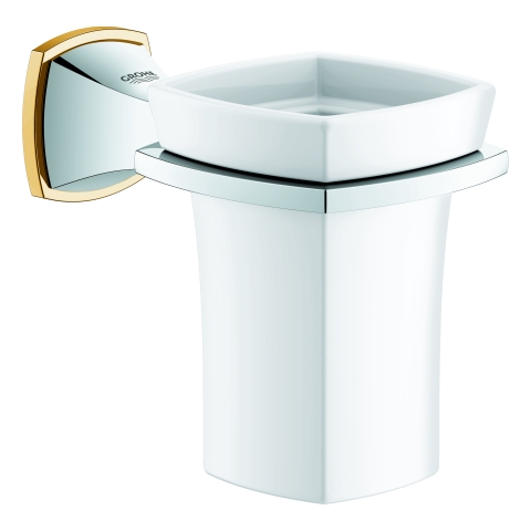 GROHE Halter Grandera 40626 mit Keramik- Mundspülglas weiß/chrom/gold