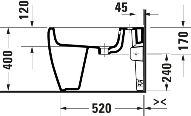 Duravit Qatego Stand Bidet 600mm,Back to wall m. HLB,m.ÜL,verd.Bef.,Weiß HG