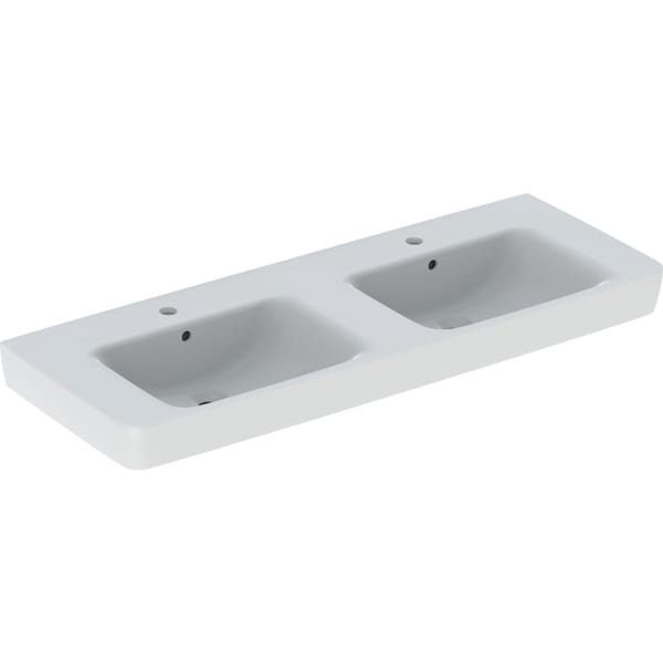 Geberit Renova Plan Doppelwaschtisch 130x48cm m. Hl., m. Ül., weiß, KeraTect